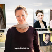 Anna Nordbeck (pressfoto: Magnus Bergström), Linda Karlström, Malin Olofsson (Mattias Ahlm, SR), Emelie Simmons (Ideellt Forum) och Sven Lindahl (pressfoto). Kollage: NewsVoice